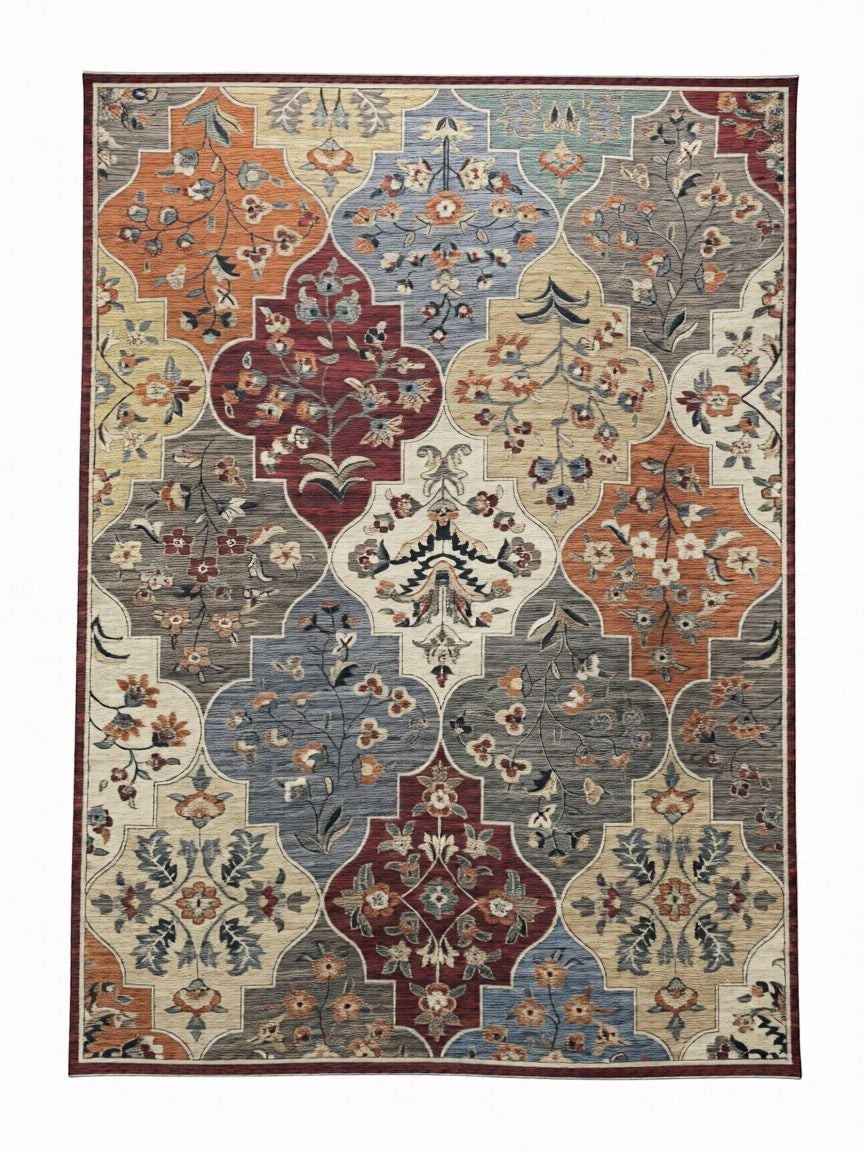 CarpetlyHome Zenit klasszikus szőnyeg, színes, polipropilén, virágmintás, 12 mm szálhosszúság, padlófűtéshez is alkalmas.