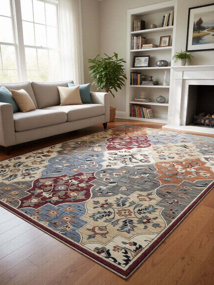 CarpetlyHome Zenit klasszikus szőnyeg, színes, polipropilén, virágmintás, 12 mm szálhosszúság