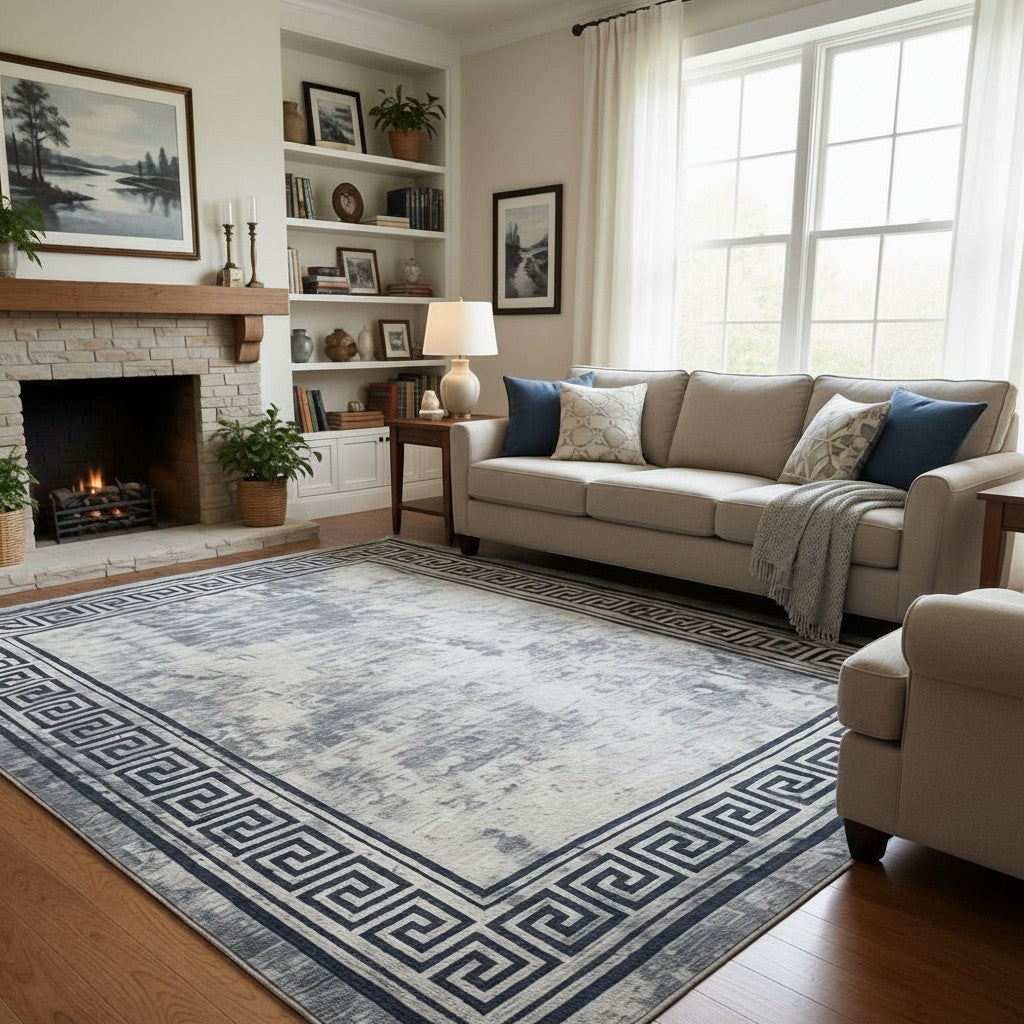 CarpetlyHome Zenit szürke geometrikus mintás klasszikus szőnyeg, 100% polipropilén, 12 mm szálhossz, kopottas hatású.